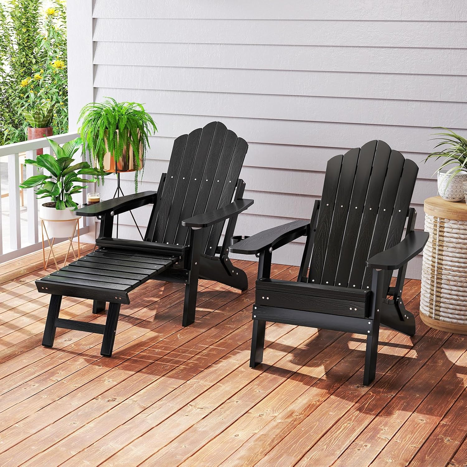 Sedia Adirondack da Giardino, Poltrona Prendisole con Poggiapiedi Estraibile, Schienale Regolabile, Sedia Lounge Adirondack Pieghevole per Gia - 3