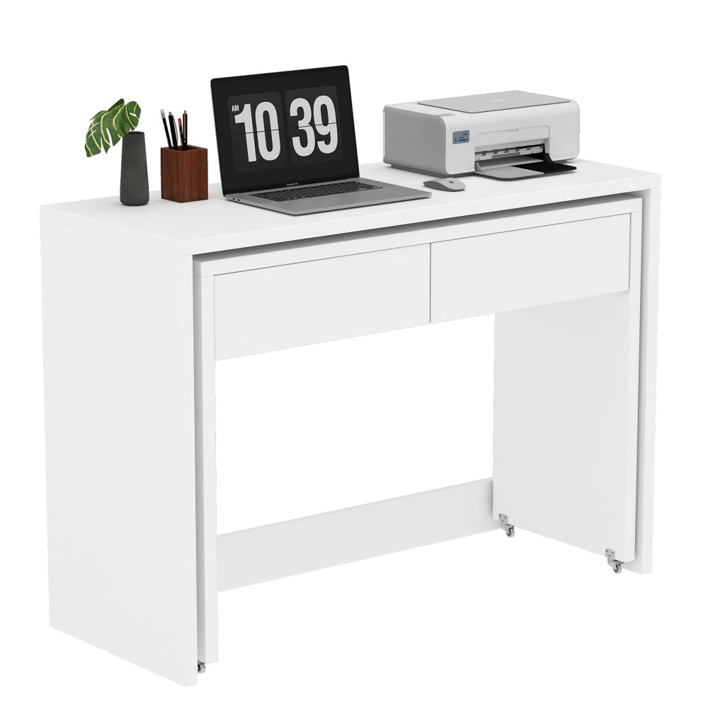 Bureau compact 2-en-1 avec commode intégrée, pliable et mobile, bois massif 1,8 cm, roulettes avec frein, multifonction pour petits espaces - 6