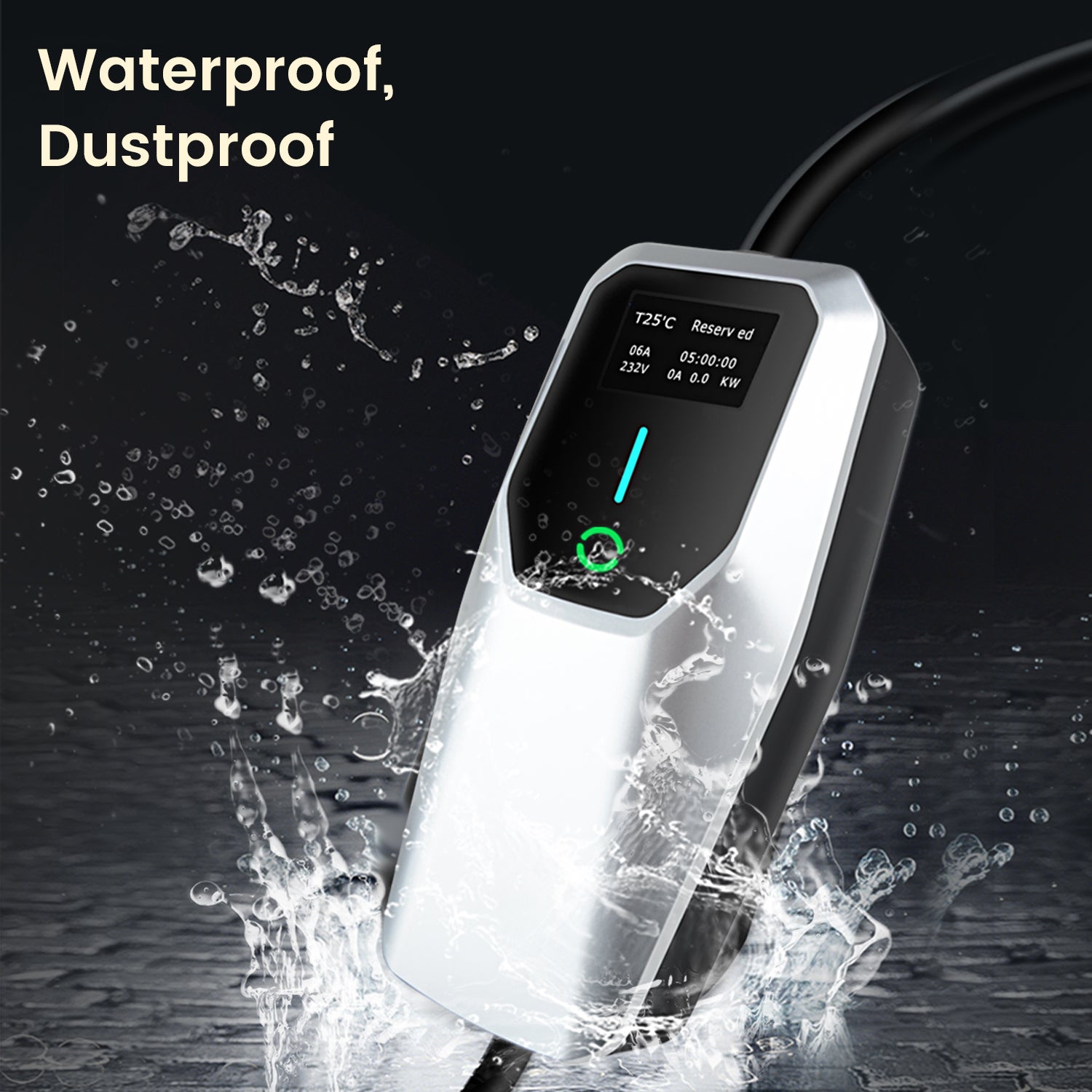 Carregador portátil JUNSUN 7kW – 32A monofásico, cabo 5m Tipo 2, ecrã LCD, ajustável 6-32A, programável 1-10h – IP67 - 6
