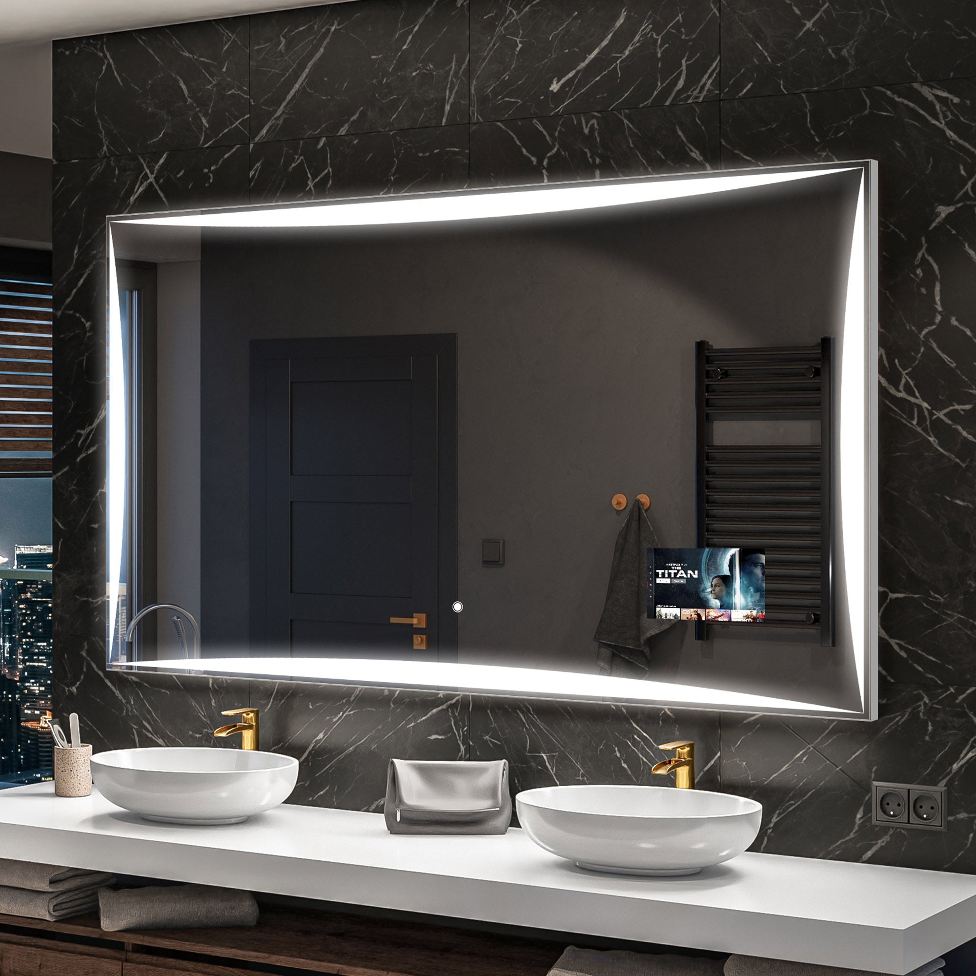 Miroir De Salle De Bain LED Avec Horloge & Interrupteur - Design Ovale Moderne - Neuf Sous Emballage