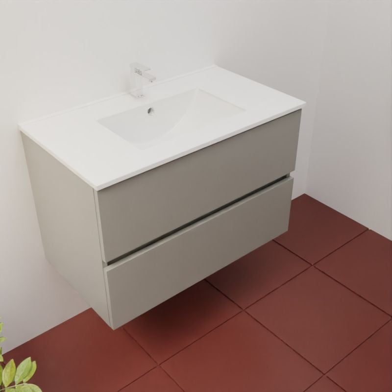 Meuble salle de bain suspendu 80 cm ROSALY INOX- Gris- Plan vasque en Céramique - 3