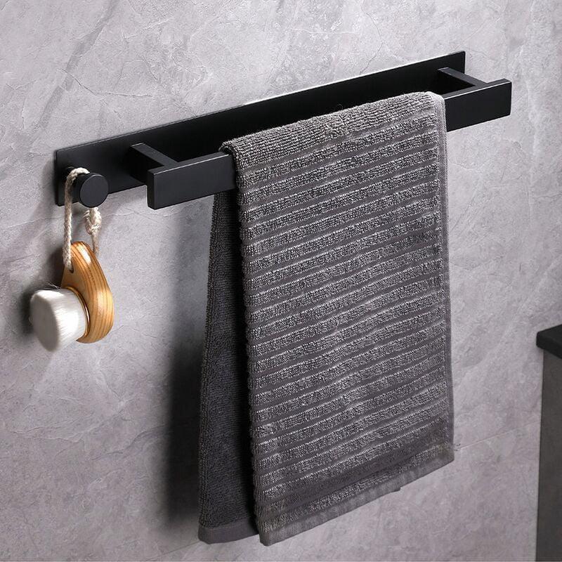 Porte Serviettes Noir Auto-Adhésif Salle de Bain Accroche Serviette en Acier Inoxydable Mural sans Perçage avec Crochet - 5