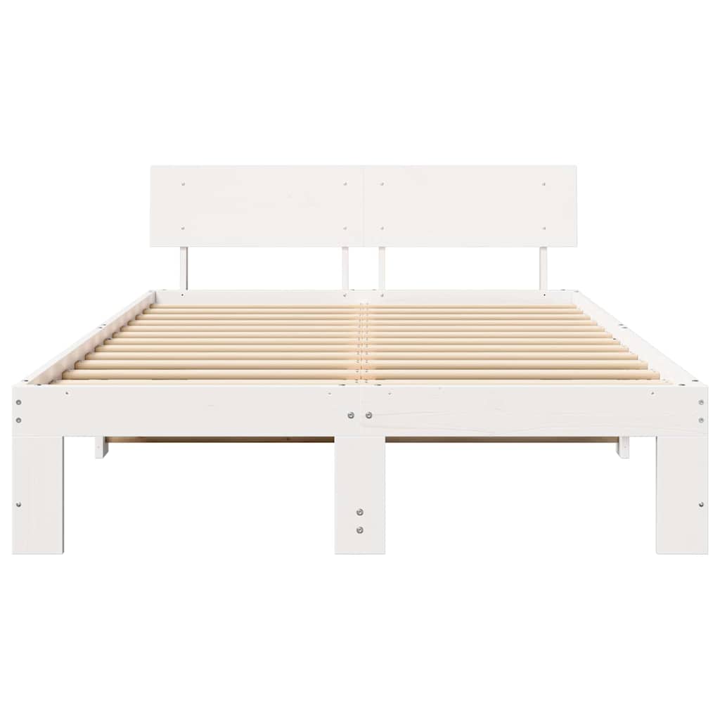 Cadre de lit avec tête de lit en pin massif blanc, 120 × 190 cm - 5