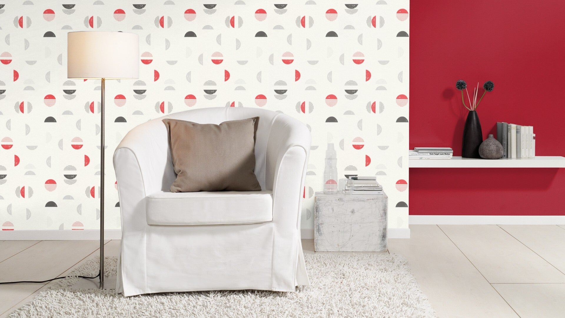 Carta da parati Rasch 500530 - Carta da parati in tessuto non tessuto chiaro con forme geometriche in rosso e grigio - 5