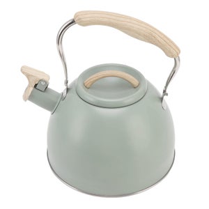 Bollitore for il tè con fischio for piano cotturaTeiera in acciaio inossidabile da 2 litri for piano cottura con grana del legno Maniglia anti-calore Bollitore con fischio Teiera for acqua da cucina