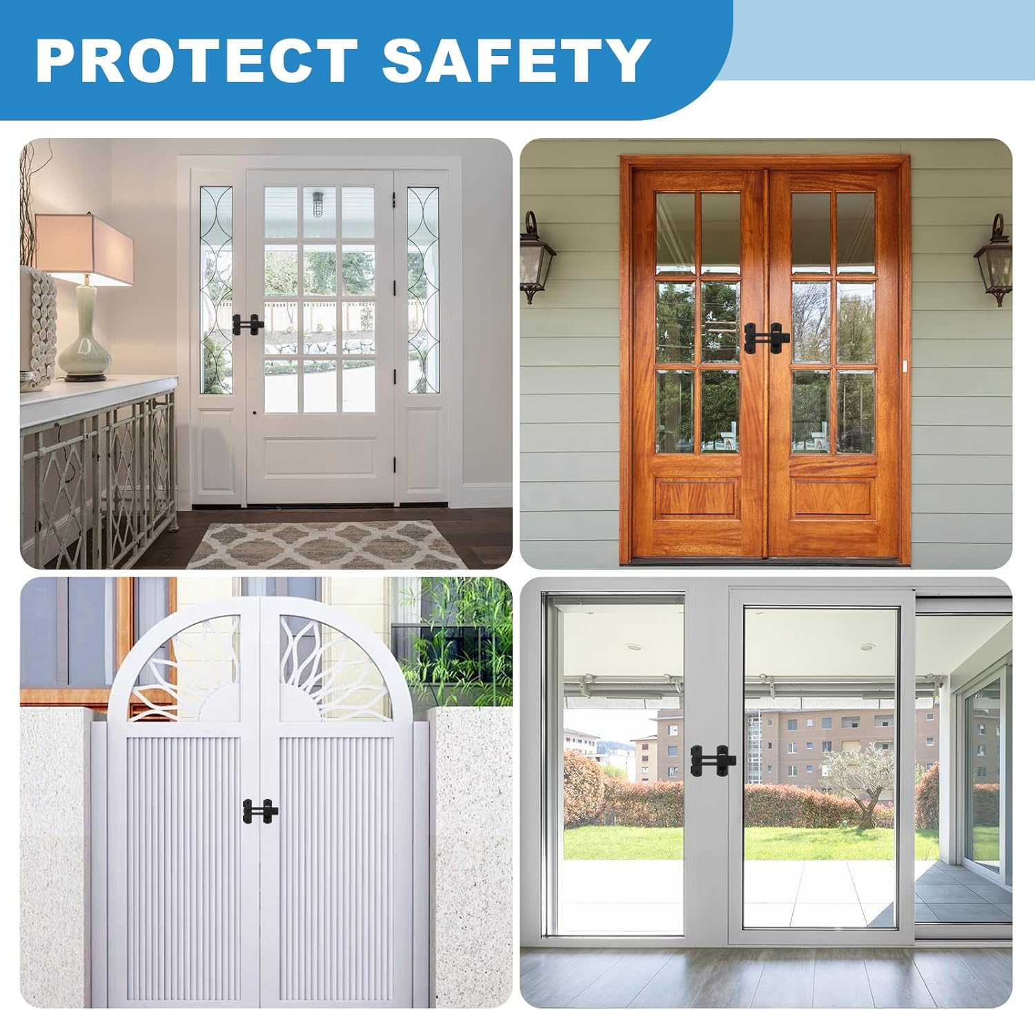Loquet de porte en acier inoxydable de haute qualité, adapté aux portes et fenêtres coulissantes, loquet de grange, extérieur et domestique (noir) - 8