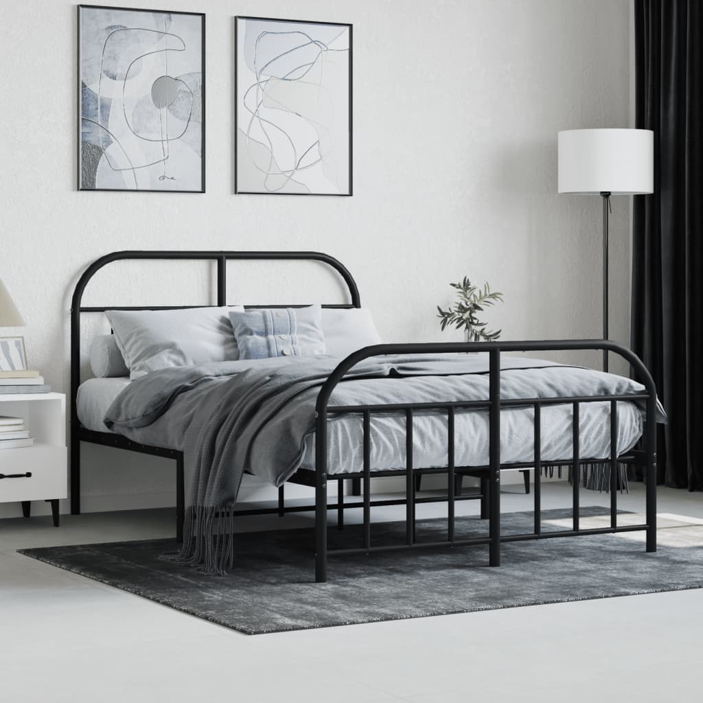 Cadre De Lit Double UUKING 30,5 Cm - Tête De Lit Rembourrée Noire, Structure Métal Avec Espace De Rangement 25 Cm