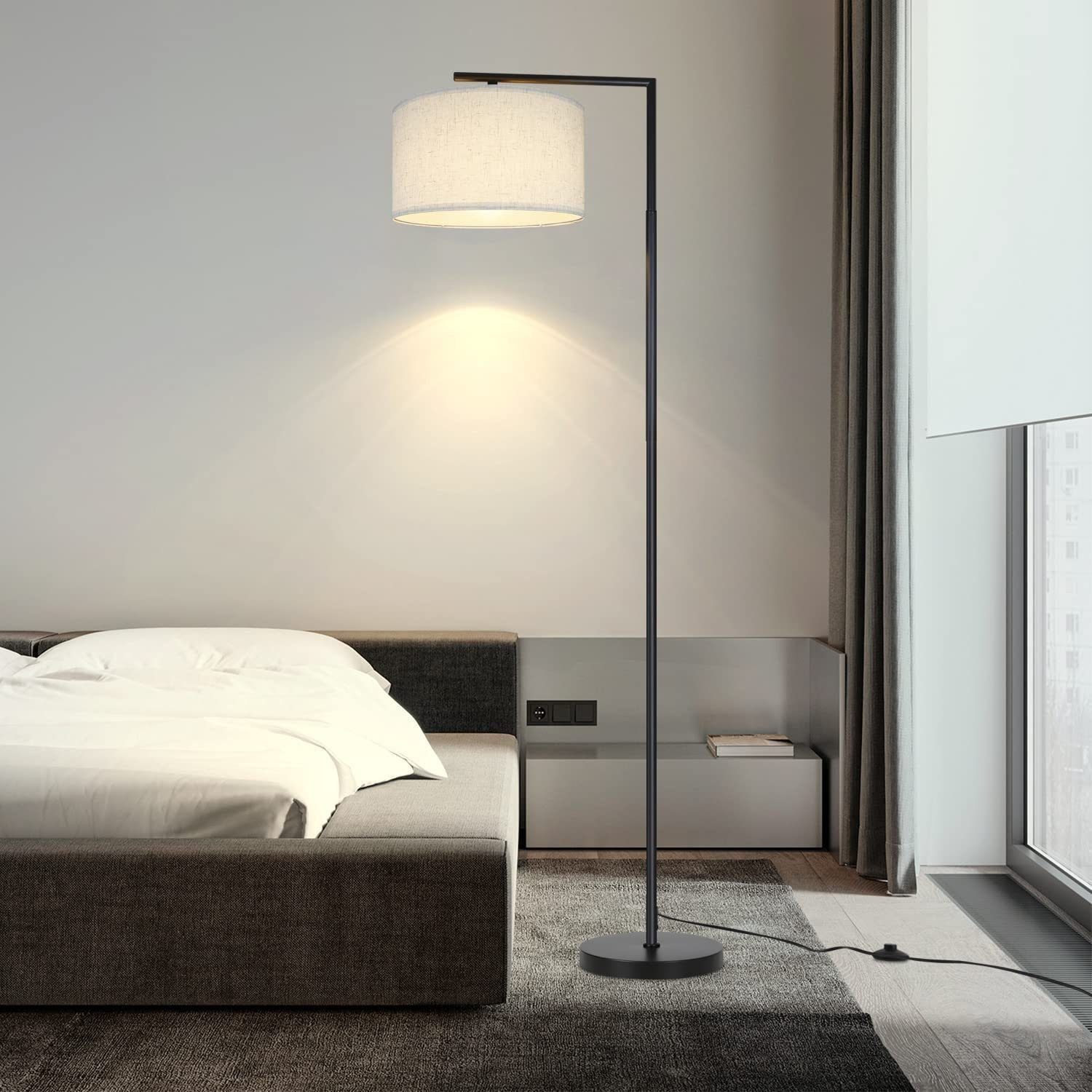 Candeeiro de pé NETTLIFE E27 Interruptor de pé para candeeiro de pé Abajur de tecido de design de 166 cm máx. 40W - sem lâmpada - 3