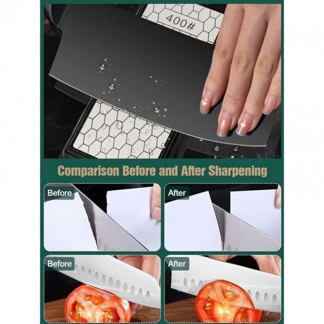 Pietra per affilare diamantata a doppia faccia (grana 400/1000, 185 x 92 x 40 mm), pietra per affilare coltelli con base antiscivolo, utensile per aff - 4