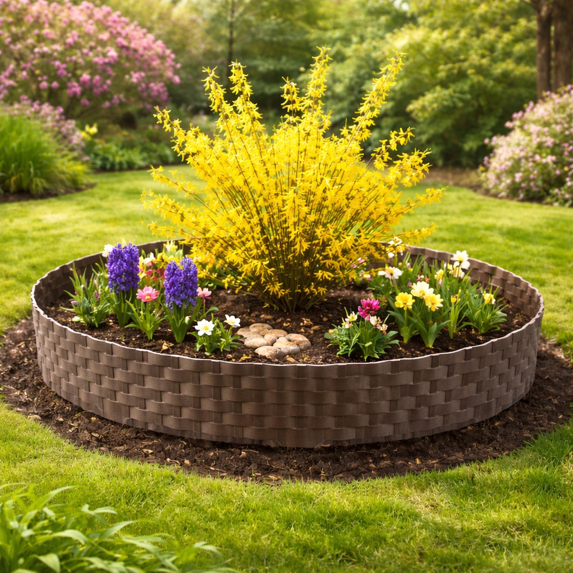 Bordure de pelouse, aspect rotin, marron, modules 24 x 80 cm, bordure de parterre en plastique - 6