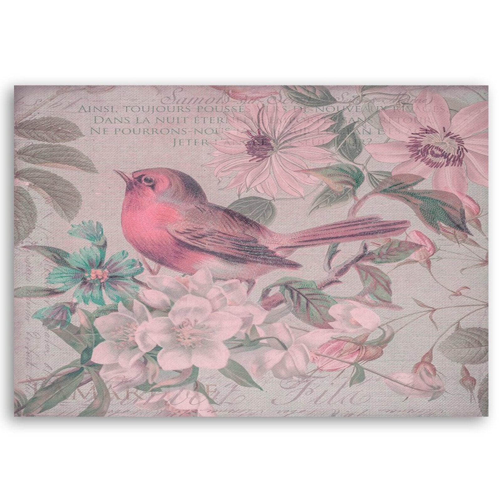 Tableau bois oiseau et fleurs - 100 x 70 cm - 2