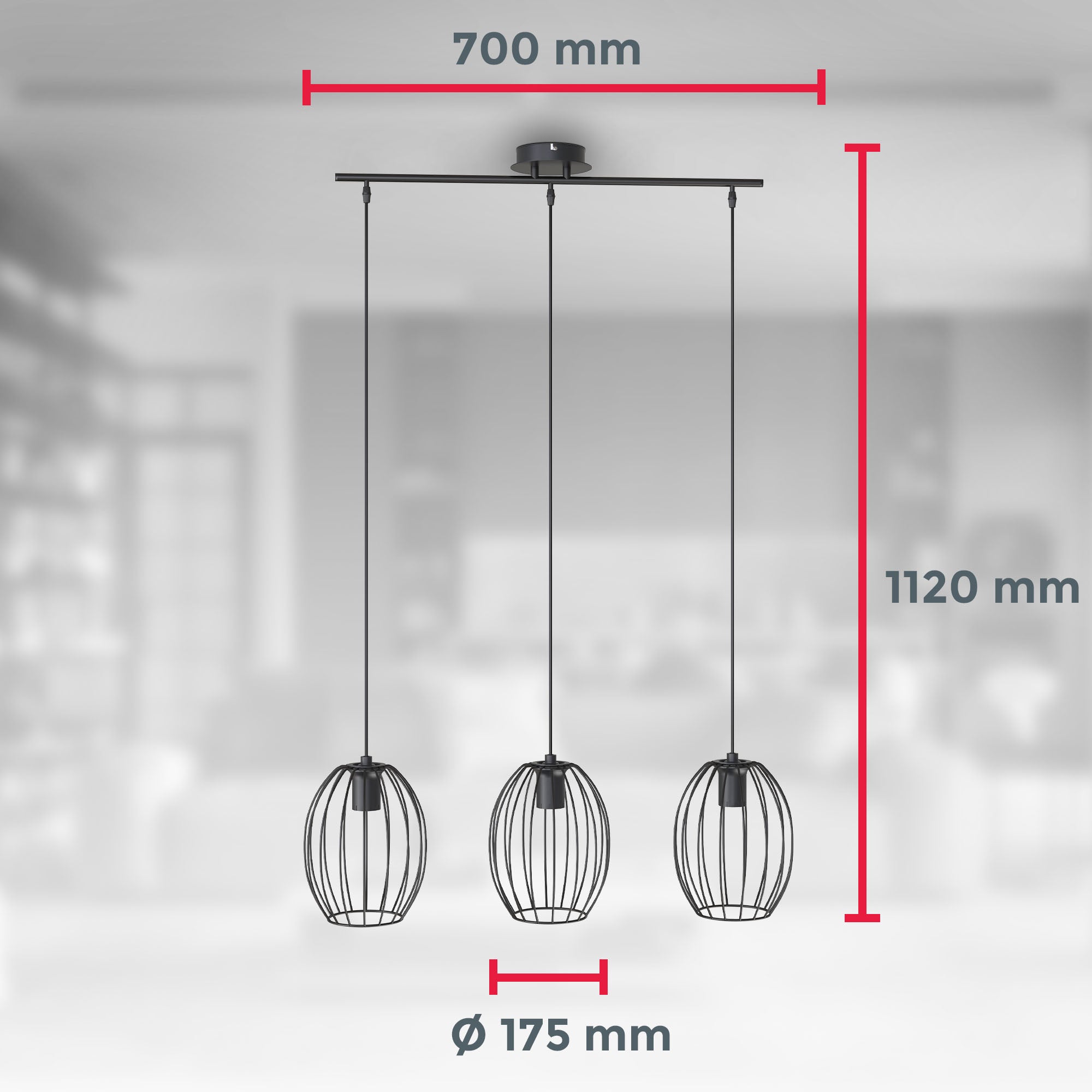 Suspension - lampes - métal noir - 3xE27 sans ampoules - IP20 - design moderne - B.K.Licht - 7