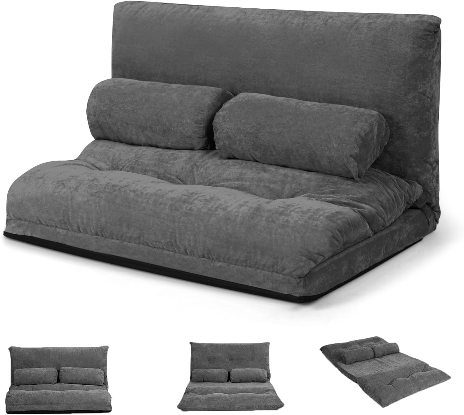 Rozkładana Sofa 180 x 98 x 18 cm z Regulowanym Oparciem w 6 Pozycjach – Nośność 150 kg, Rozkładana, z 2 Poduszkami Lędźwiowymi w Szarym