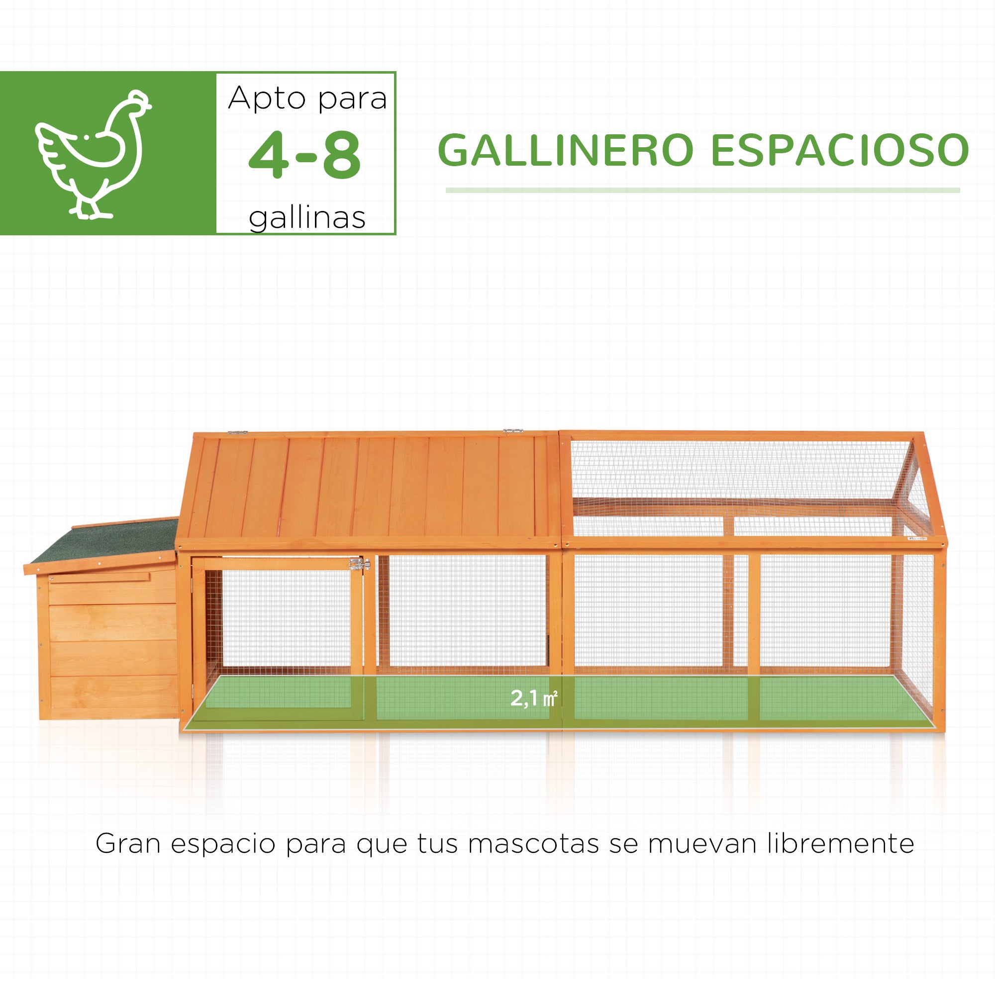 Galinheiro de Exterior PawHut Madeira Natural Madeira de Abeto e Metal 240x112,5x76cm - 4