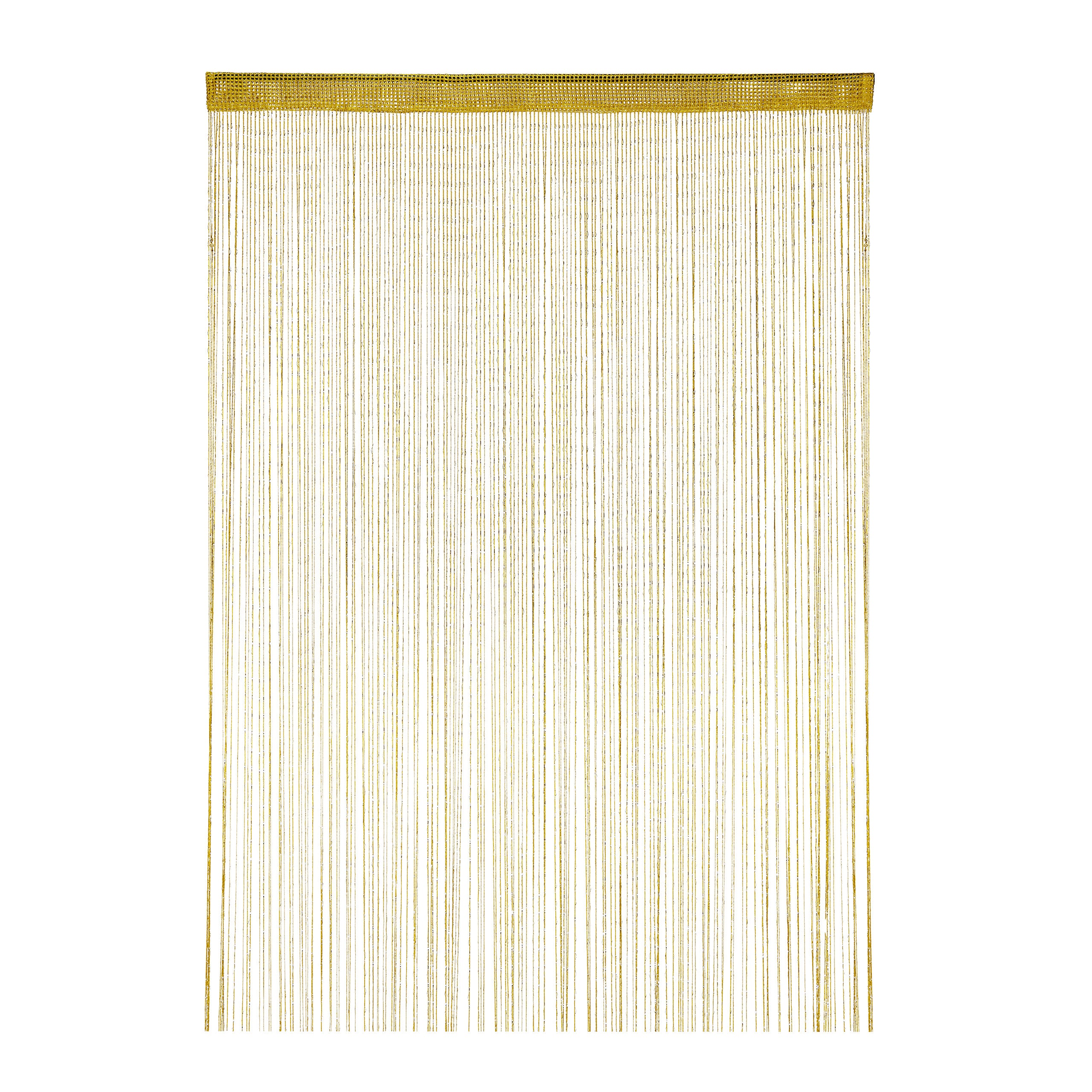 Relaxdays cortina de hilos para puertas y ventanas, lavable, para acortar a medida, visillo, 145 x 245 cm, dorado