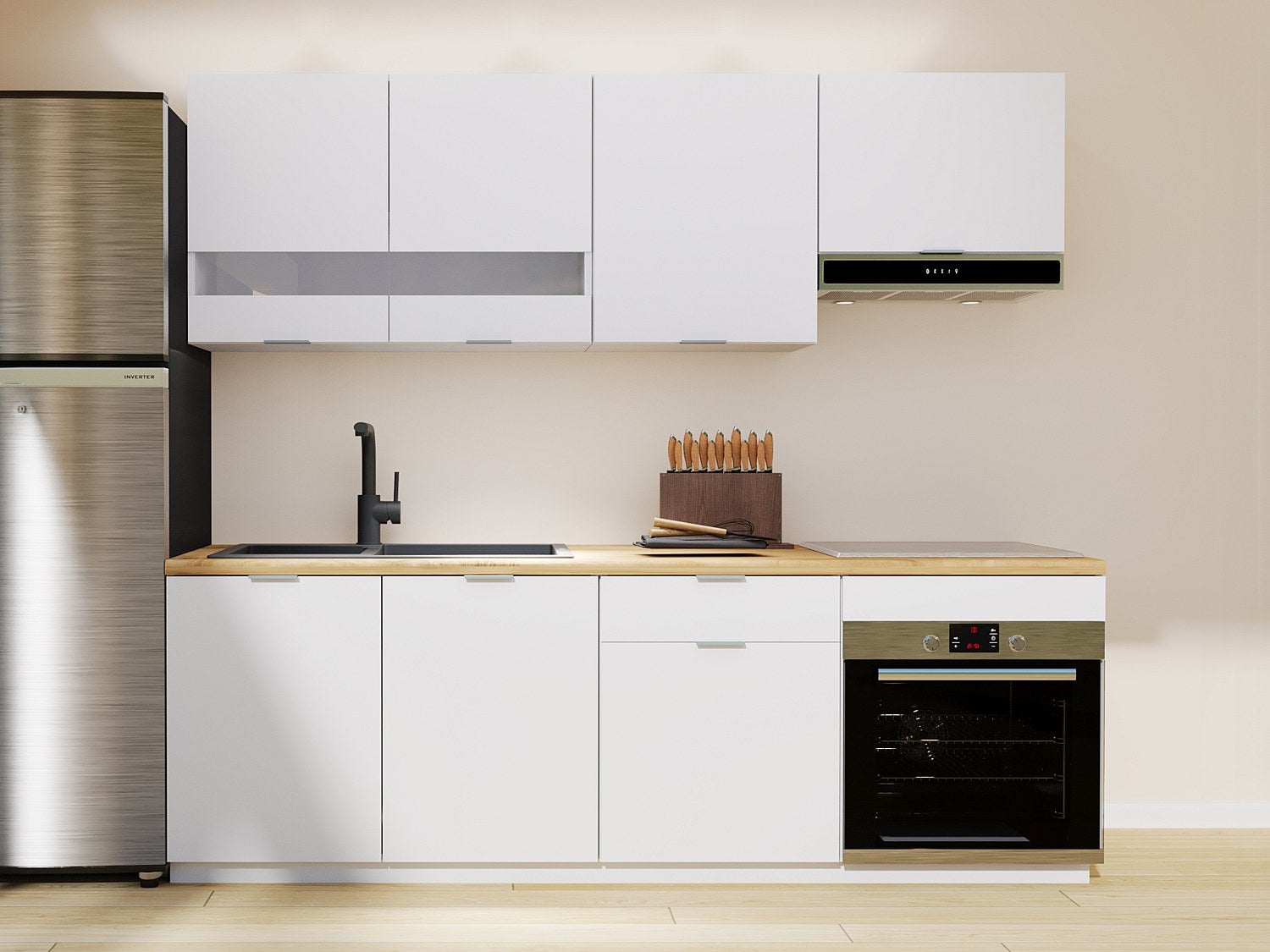 Cuisine complète - Avec plan de travail 200 cm - Blanc et Naturel - CARMEO - 8