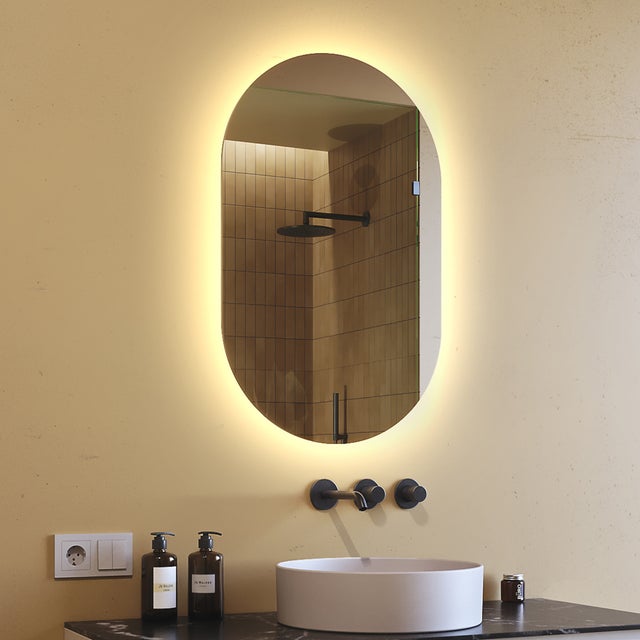 Specchio da Bagno a Forma Ovale con Disegno Sabbiato Retroilluminato led 20W art. spe512 - Vendita Online