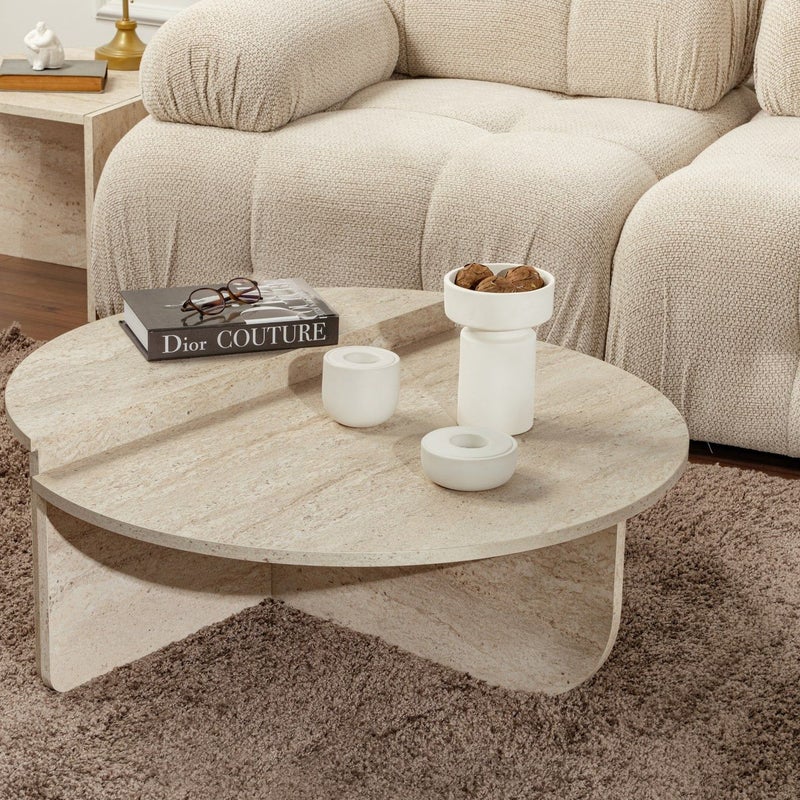 Zestaw 2 stolików kawowych - Efekt beżowego trawertynu - ALOEVA