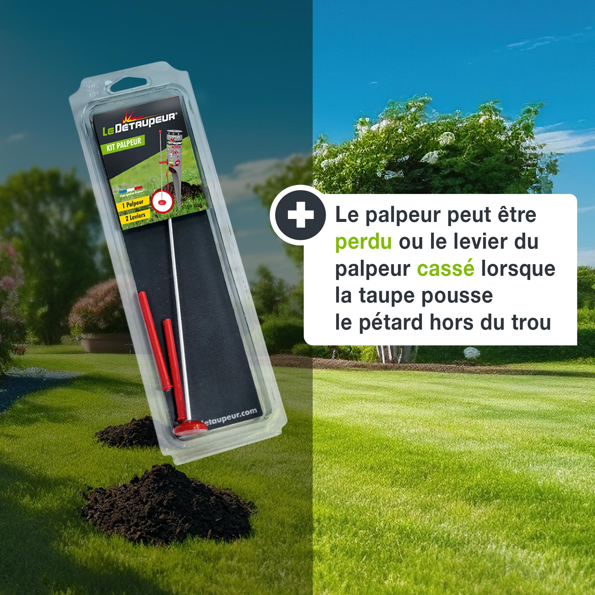 2 Kits Anti taupes & Campagnols - 4 Tiges + 2 Palpeurs Taupes et Pieges Anti Campagnols - Utilisable sous la Pluie et en Toute Sécurité - 4