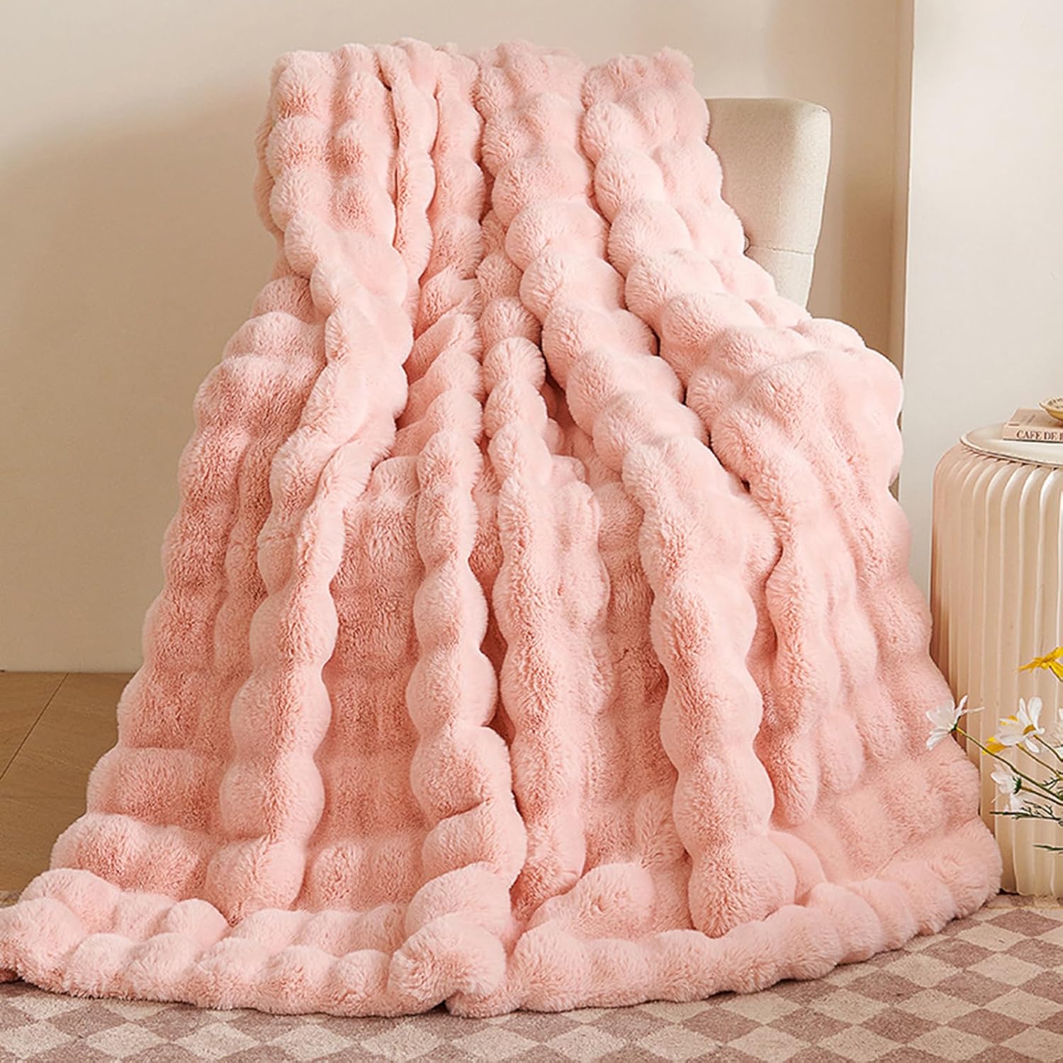 OKYUK Federa Per Divano In Peluche Coniglio – Antiscivolo, Super Morbida, 90x210 Cm, Crema