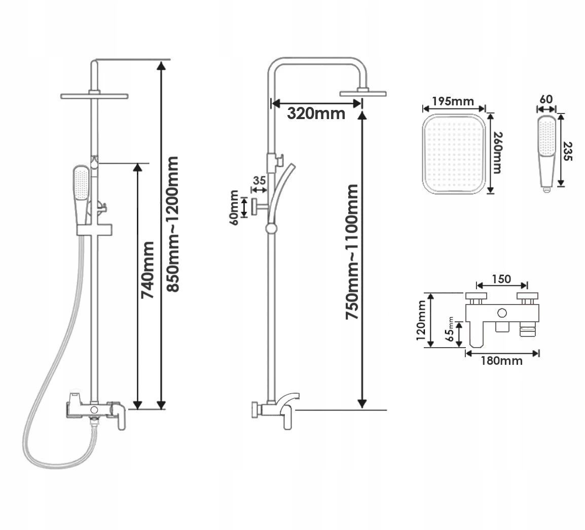 Conjunto de duche com torneira, Preto/Dourado - 2
