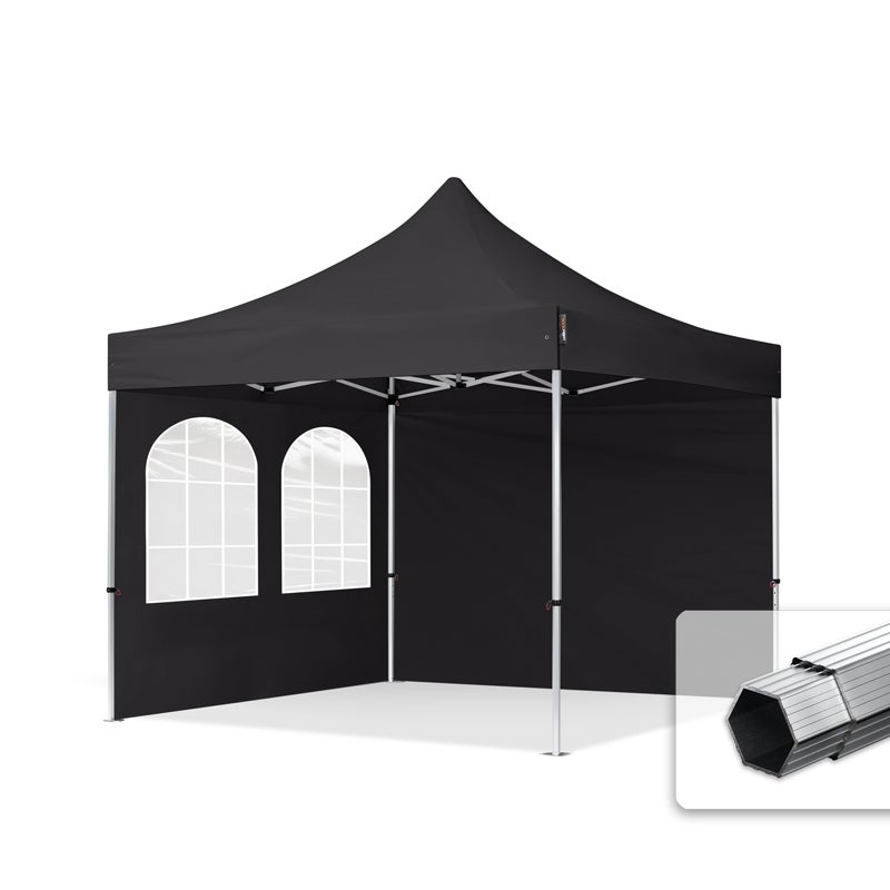 3x3 m Namiot Ekspresowy PROFESSOINAL Alu 40mm, ze ścianami bocznymi, okna kwadratowe, czarny