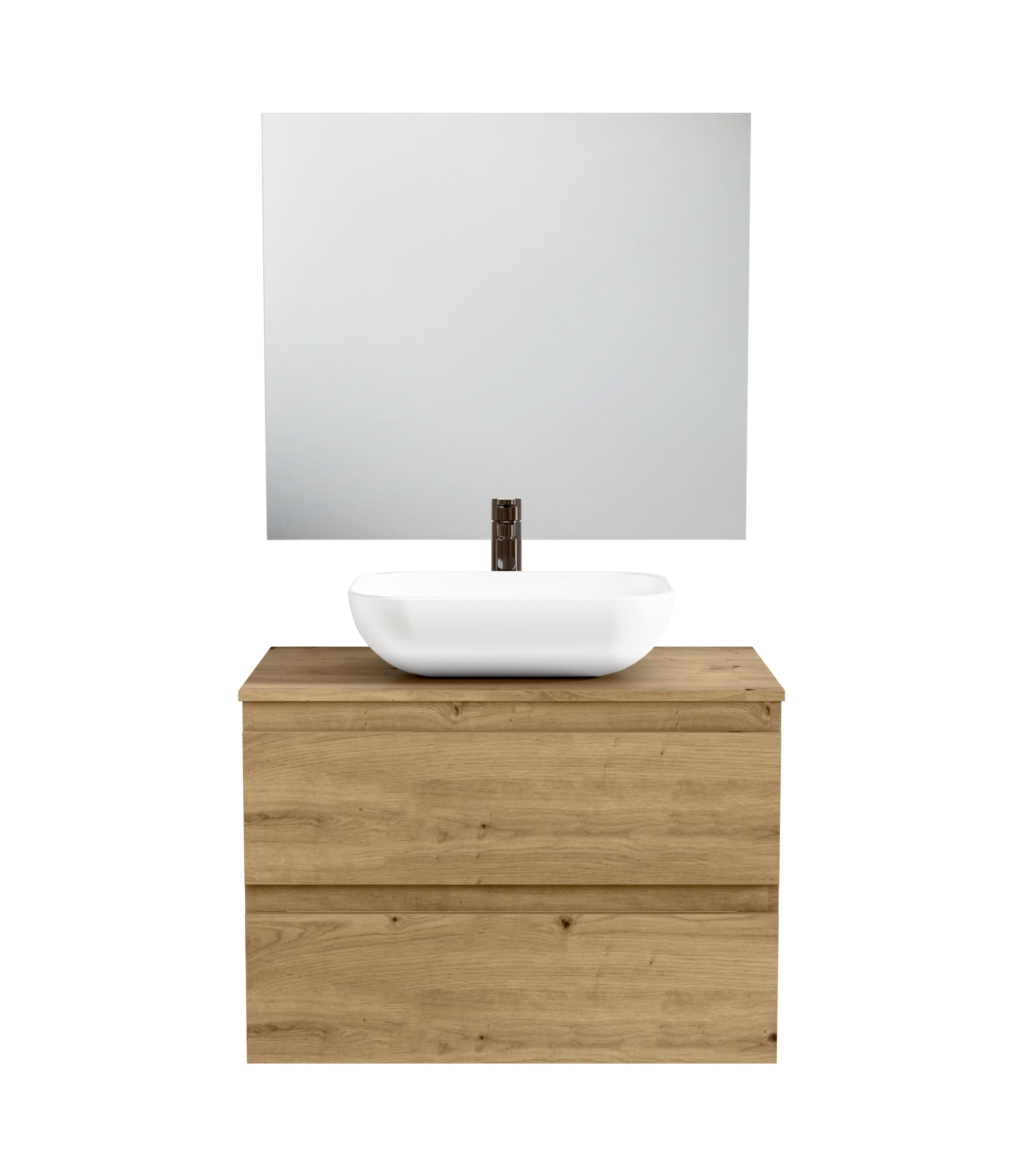 BELLOBATH - Móvel com Lavatório de Cerâmica e Espelho, Móvel com 2 Gavetas, 100 x 55 x 46 cm, Móvel Carvalho - 3