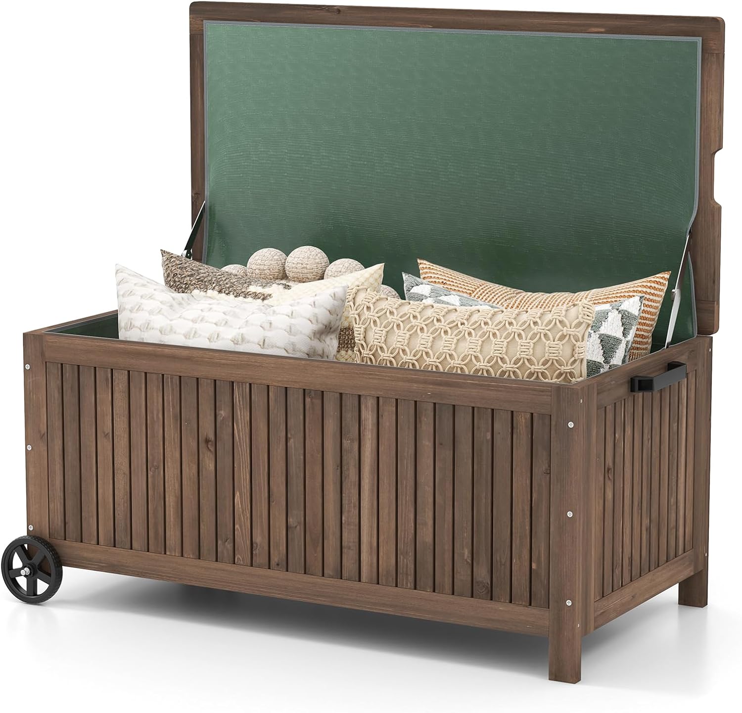 Banc de Rangement Extérieur en Bois-VEVOR-Coffre de Jardin-125 L-Banc de Terrasse 2 en 1-avec Poignée Latérale-pour Patio, Jardin - Jardin