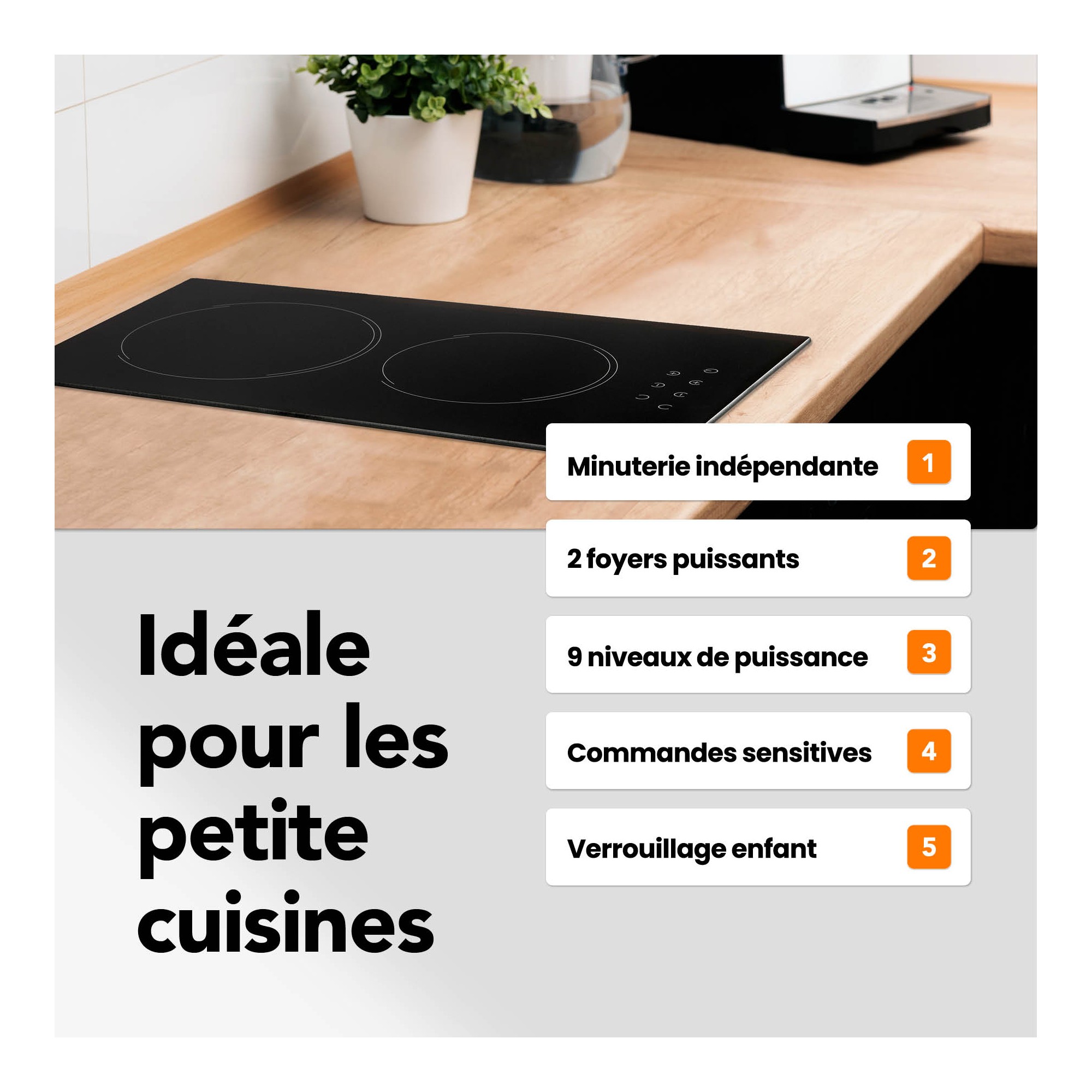 BELDEKO - Plaque Vitrocéramique 2 foyers 3000W - Minuteur, commande tactile - 2