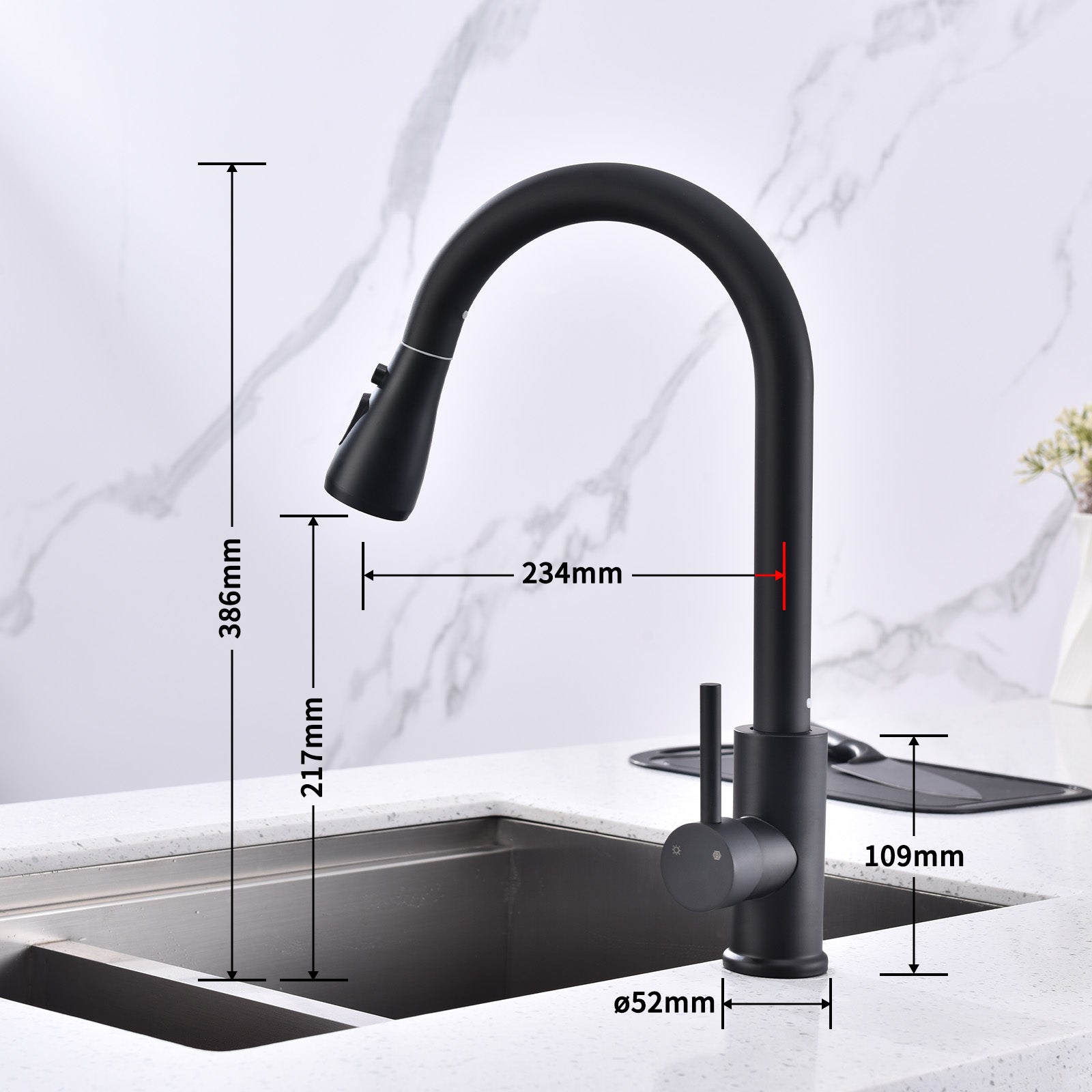 Torneira de Cozinha com Duchinha Extraível Misturador de Cozinha Preto em Aço Inoxidável Torneira de Pia de Cozinha Rotativa a 360° com 3 Modos - 8