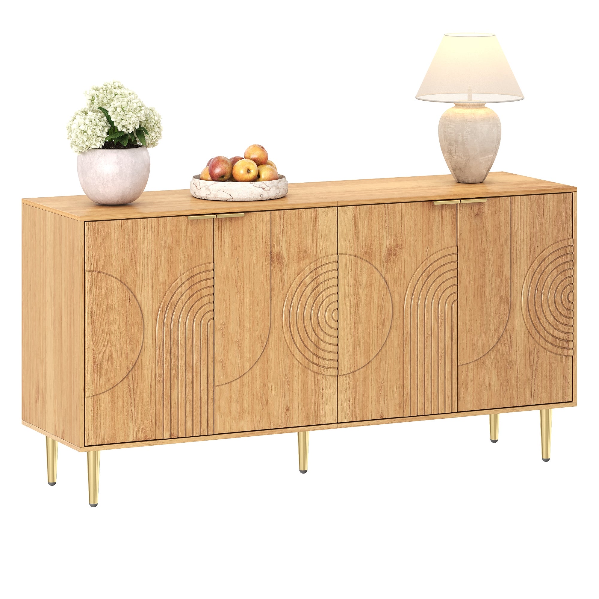 Buffet moderne 140x40x72 cm - 4 portes - Finition bois - Étagères réglables - Pieds en métal - MDF - Naturel - 7