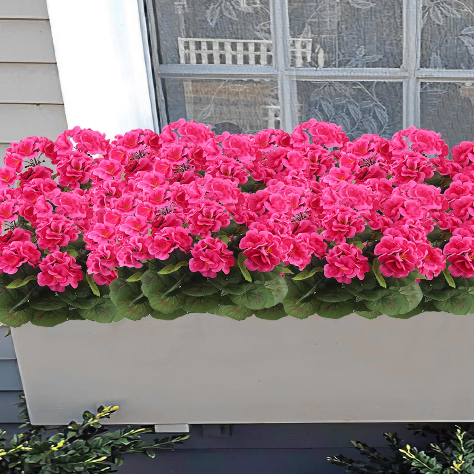 Conjunto de 8 Geranios Artificiales Rosas | Resistentes a Rayos UV - Decoración Exterior para Jardín, Balcón, Patio y Porche (Primavera-Verano) - 5