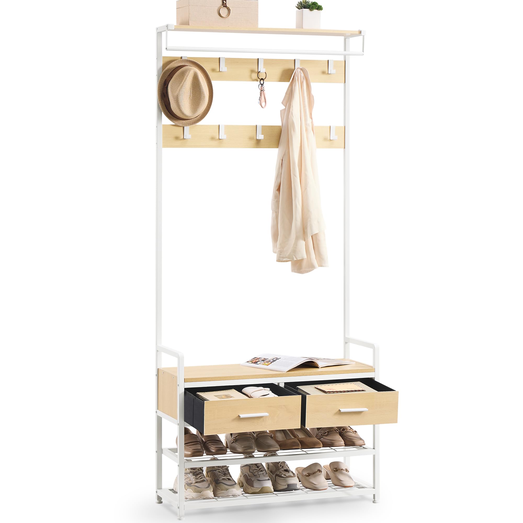 Vasagle Dorado/Blanco Perchero Recibidor Mueble De Entrada 30 X 80,4 X 181,6 Cm Roble Y Mate - Imagen 3