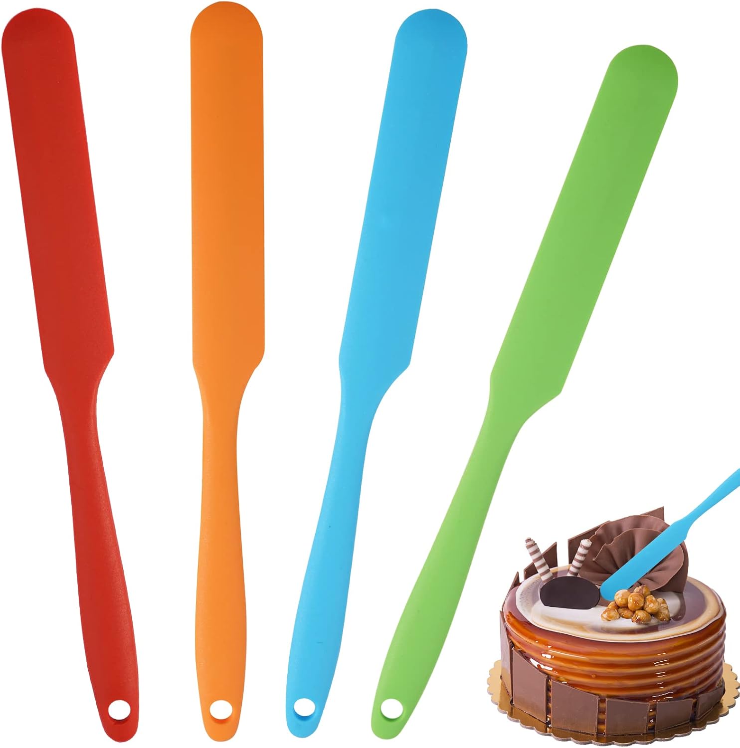Zestaw 4 kolorowych silikonowych szpatułek – żaroodporna, nieprzywierająca, nietoksyczna szpatułka do ciasta – zestaw do kuchni domowej