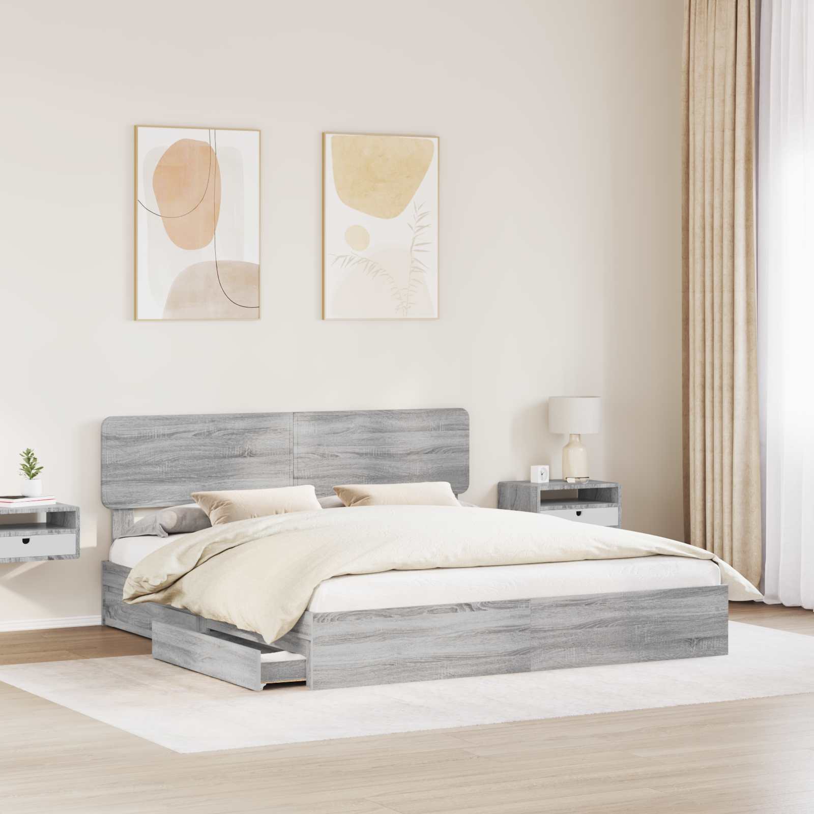 Lit de rangement gris 180 x 200 cm en panneau de bois - 3