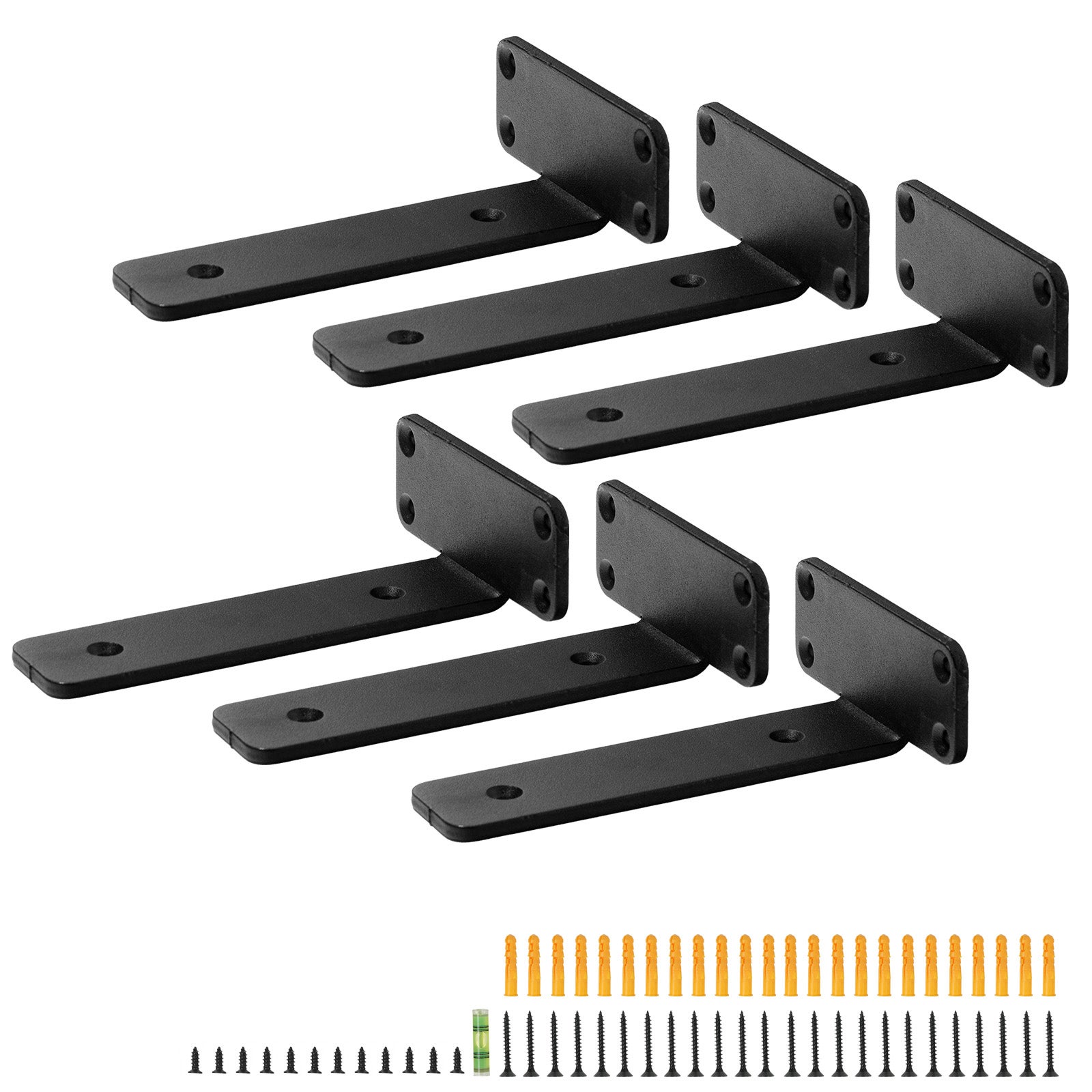 Équerre d'étagère,VEVOR 210 x 100 x 45mm,supports d'étagères flottants robustes,6 pièces,supports pour étagères en L noir mat de 5 mm d'épaisseur, - 9