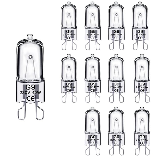 Ampoule halogène G9 40 W, intensité variable, 230 V, pour four, micro-ondes, lampe de table, lot de 12