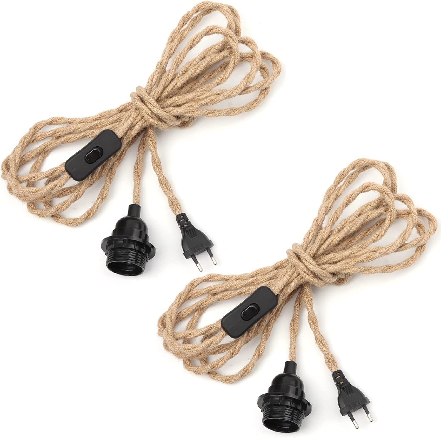 Kabel lniany 4,5 m z gniazdem E27 i przełącznikiem do lamp DIY (bez żarówki) 2 szt.