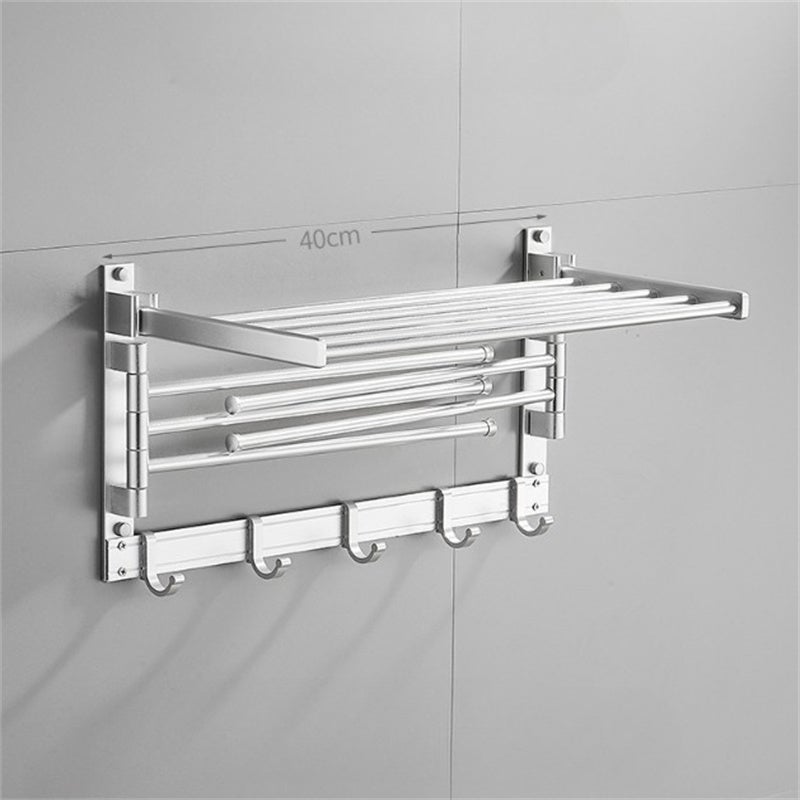 Obrotowy składany wieszak na ręczniki bez wiercenia, półka na ręczniki łazienkowe, srebrny, 50×25,5×29 cm - 6