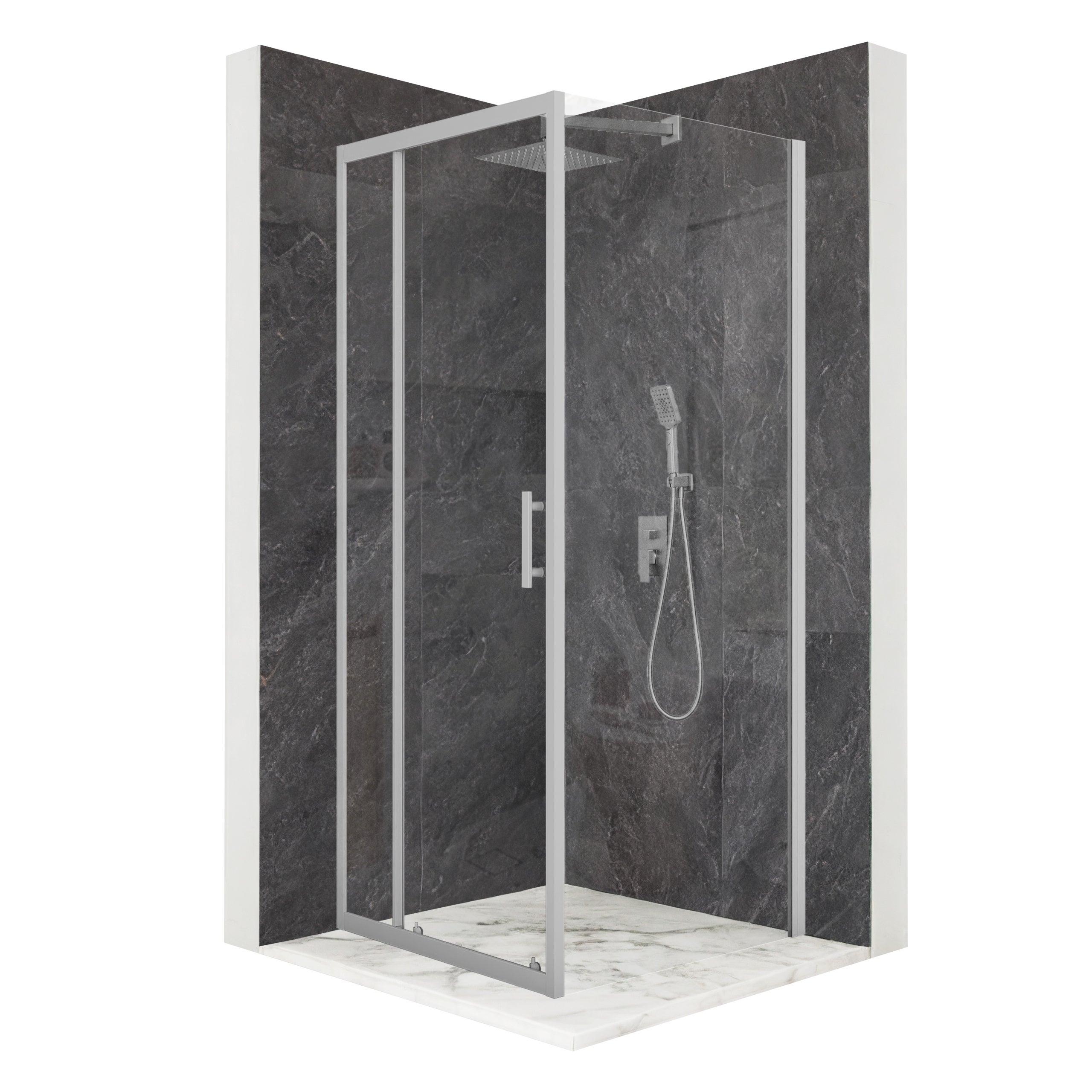 Kabina prysznicowa kwadratowa drzwi przesuwne srebrna 90x90cm szkło 6mm + powłoka