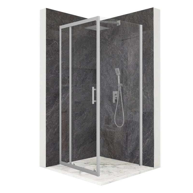 Kabina prysznicowa kwadratowa drzwi przesuwne srebrna 100x100cm szkło 6mm + powłoka