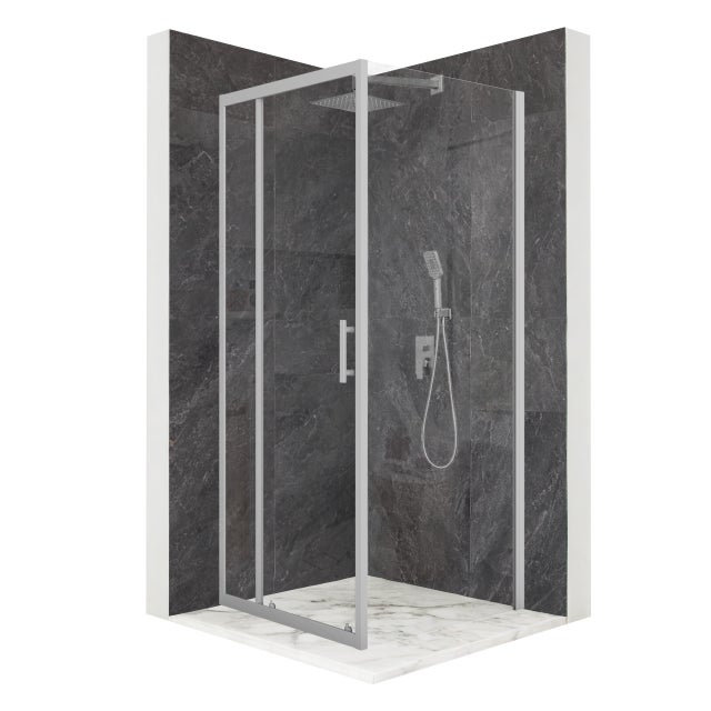 Kabina prysznicowa kwadratowa drzwi przesuwne srebrna 90x90cm szkło 6mm + powłoka