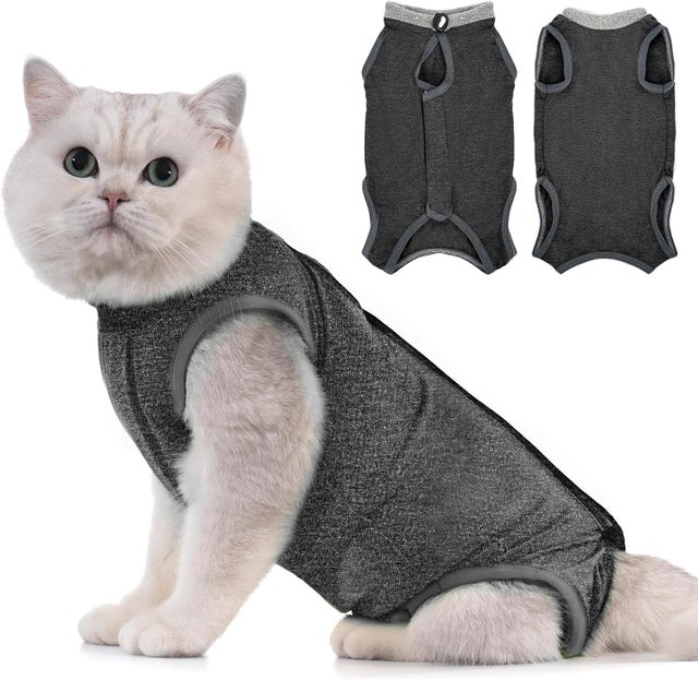 Roupa pós-castração/esterilização para gatos, roupa de recuperação anti-lambeduras, previne doenças de pele - Cinza (M)