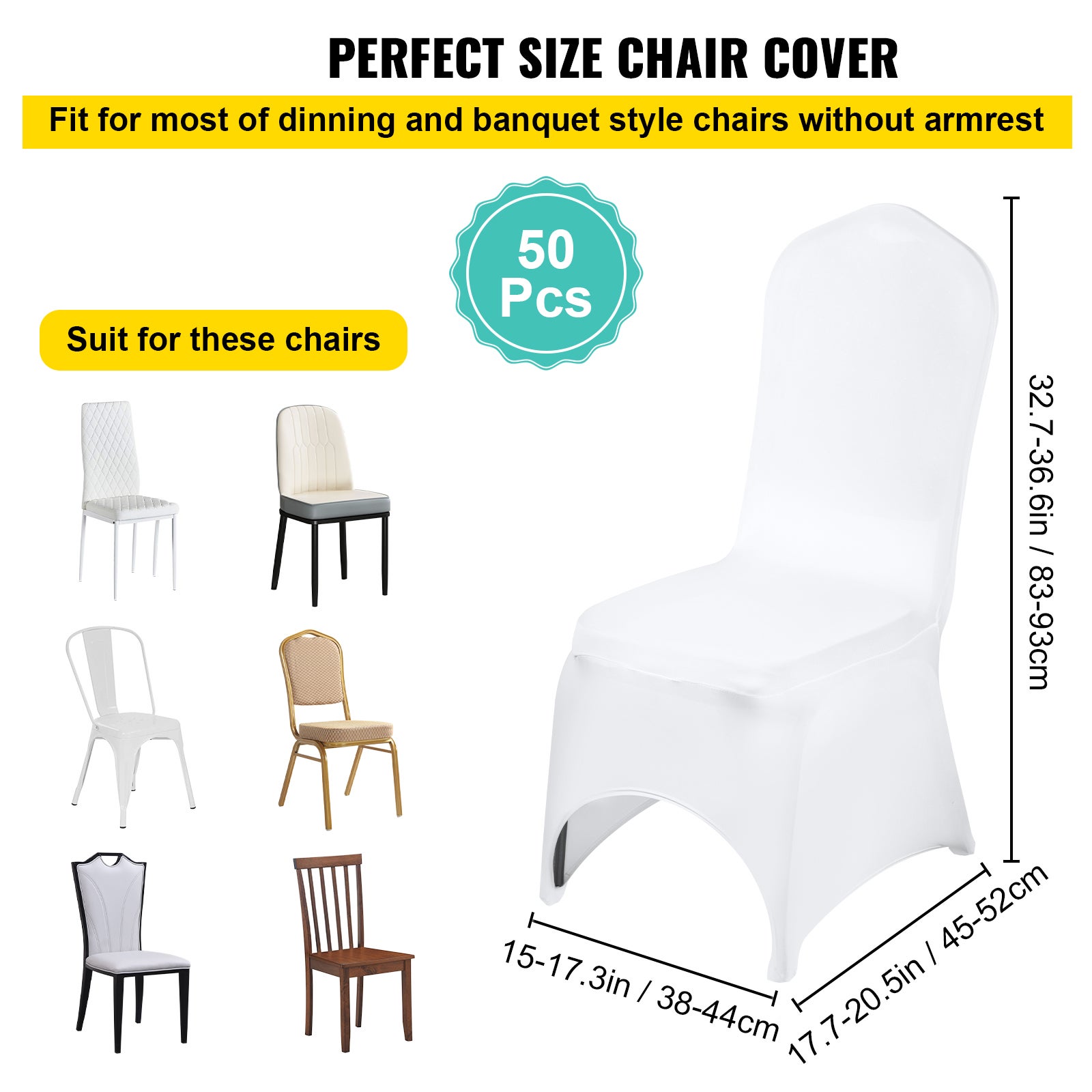 50 PCS Housses de Chaise sans Bras VEVOR Blanche Couverture Front Cintré Élastique pour Mariage Soirée Célébration Décoration Restaurant Hôtel Banquet - 4