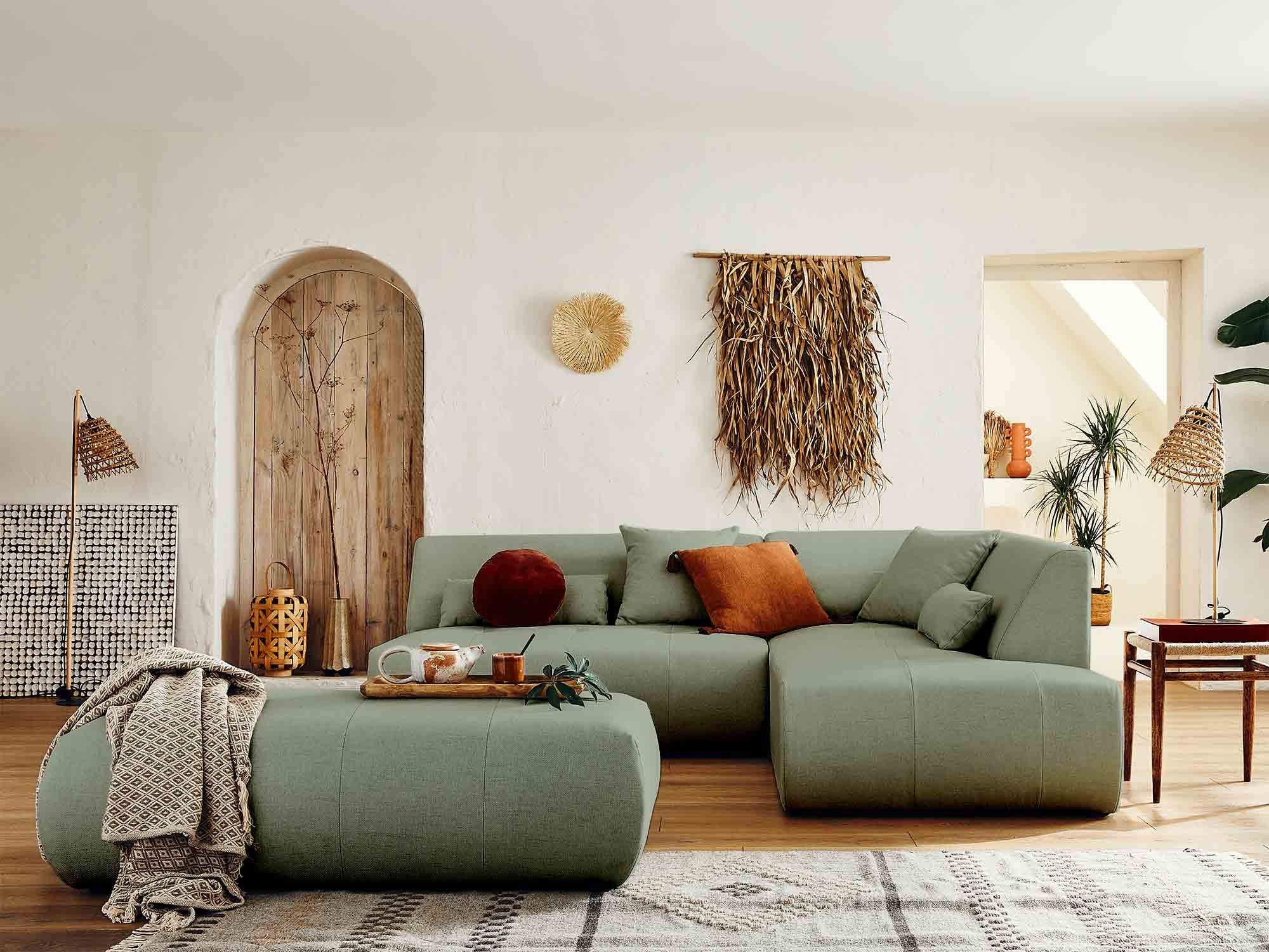 Pouf en tissu 131*68*42 cm vert sauge - ONYX - Best Mobilier - 4
