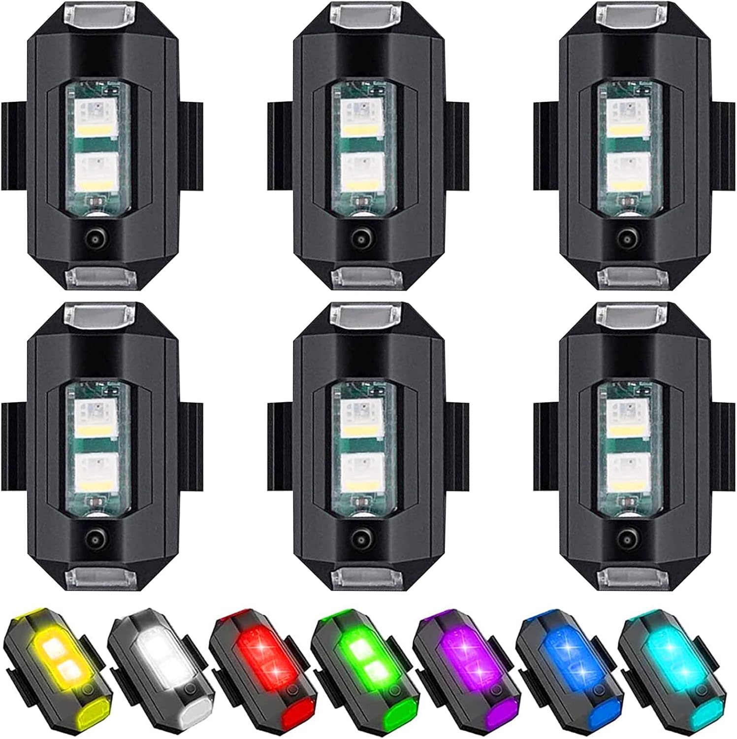 Stroboscopes LED sans fil télécommandés, 8 couleurs, étanches, 4 aimants, voiture/moto/drone