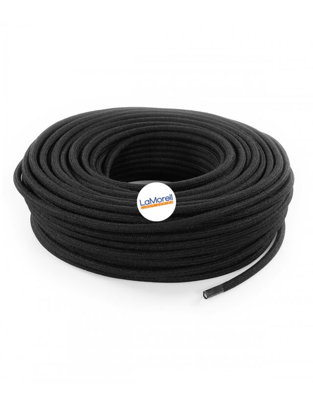 LaMorell LightDesign - Cavo Elettrico Rotondo Rivestito In Tessuto Nero Cotone Lm51 5Mt 2X0.75