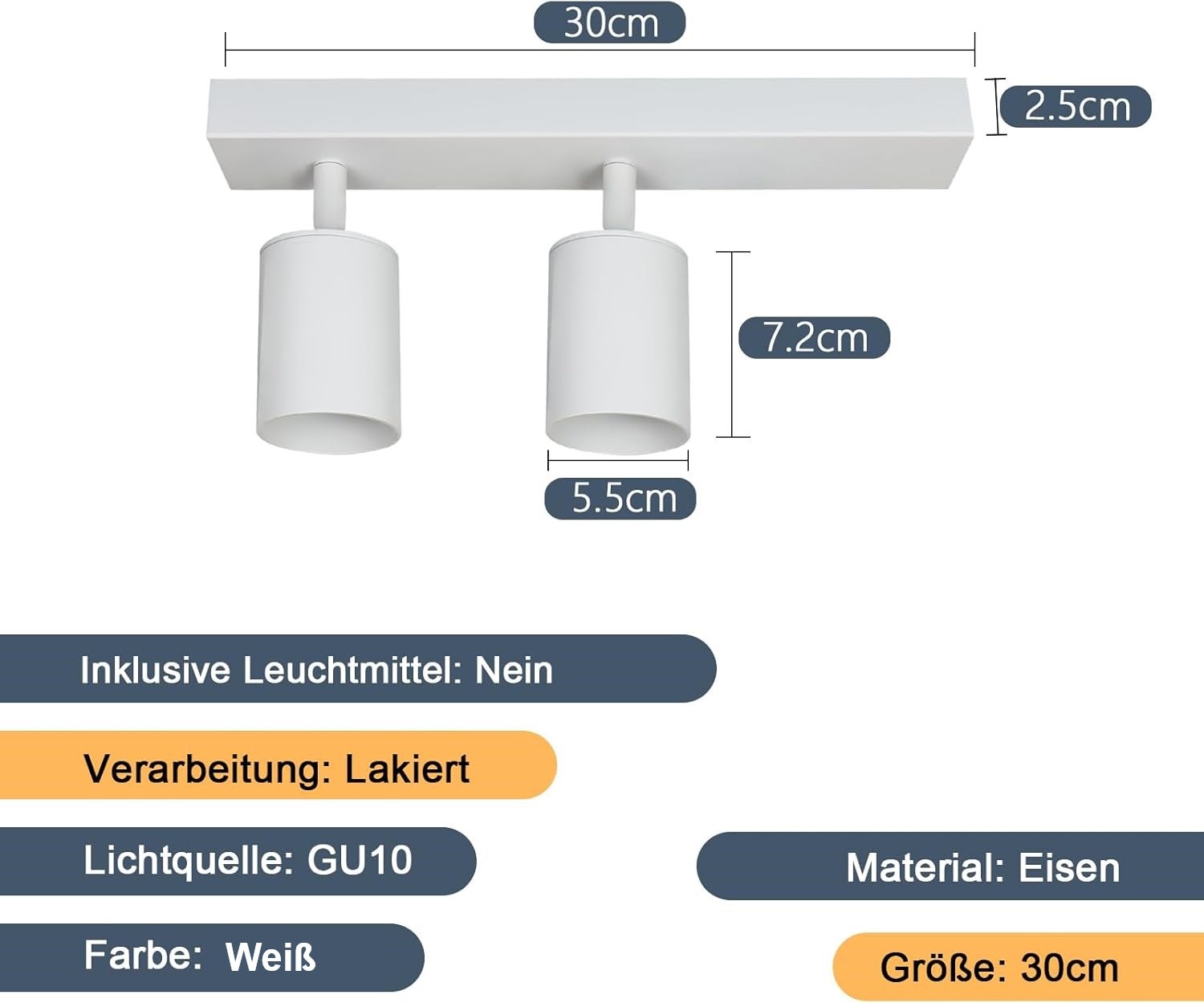 NETTLIFE Focos LED Blancos GU10 2 Bombillas Ajustables 350° MAX.25W Lámpara de Moderna Foco de Pared Industrial para Sala de Estar Dormitorio - 7