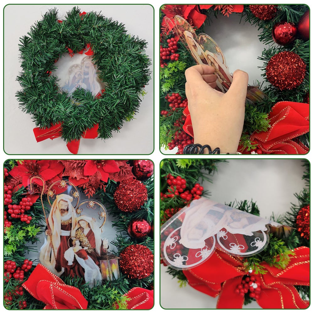 Grinalda de Natal para presépio de 40 cm com luz LED, decorações de Natal, grinalda de Natal artificial, materiais para festas de Natal (vermelho) - 4