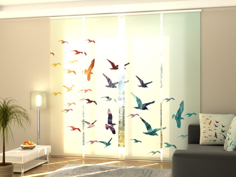 Set de 4 paneles japoneses wellmira vuelo de ensueño 60x225 cm. cortinas verticales, puertas de patio, ventanas o separadores de espacio
